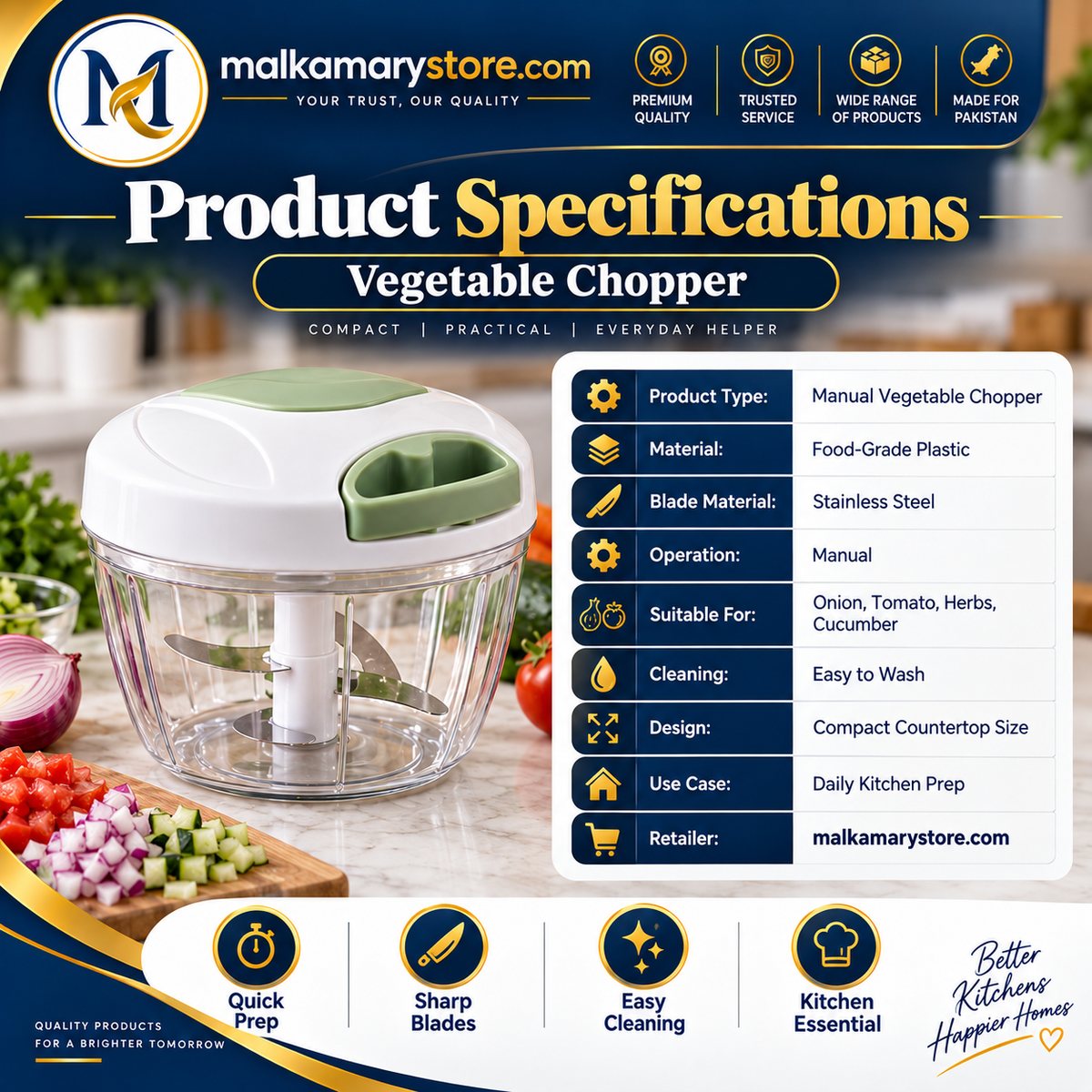 Vegetable Chopper – Multi-Blade Manual Food Chopper