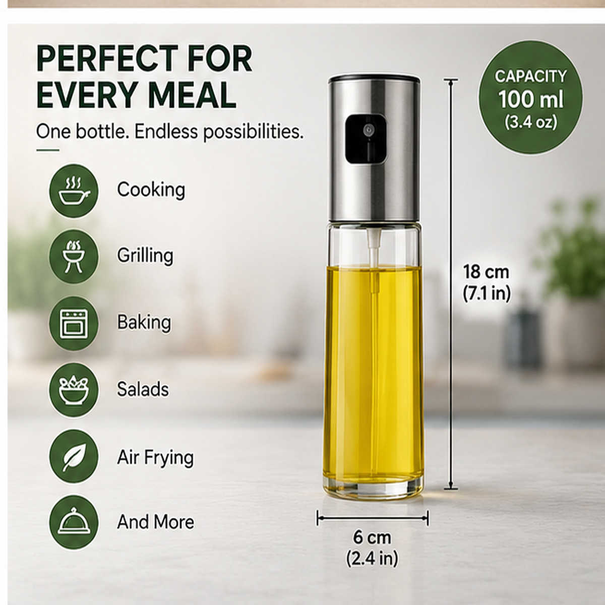 Oil Spray Bottle – Refillable Kitchen Oil Mister