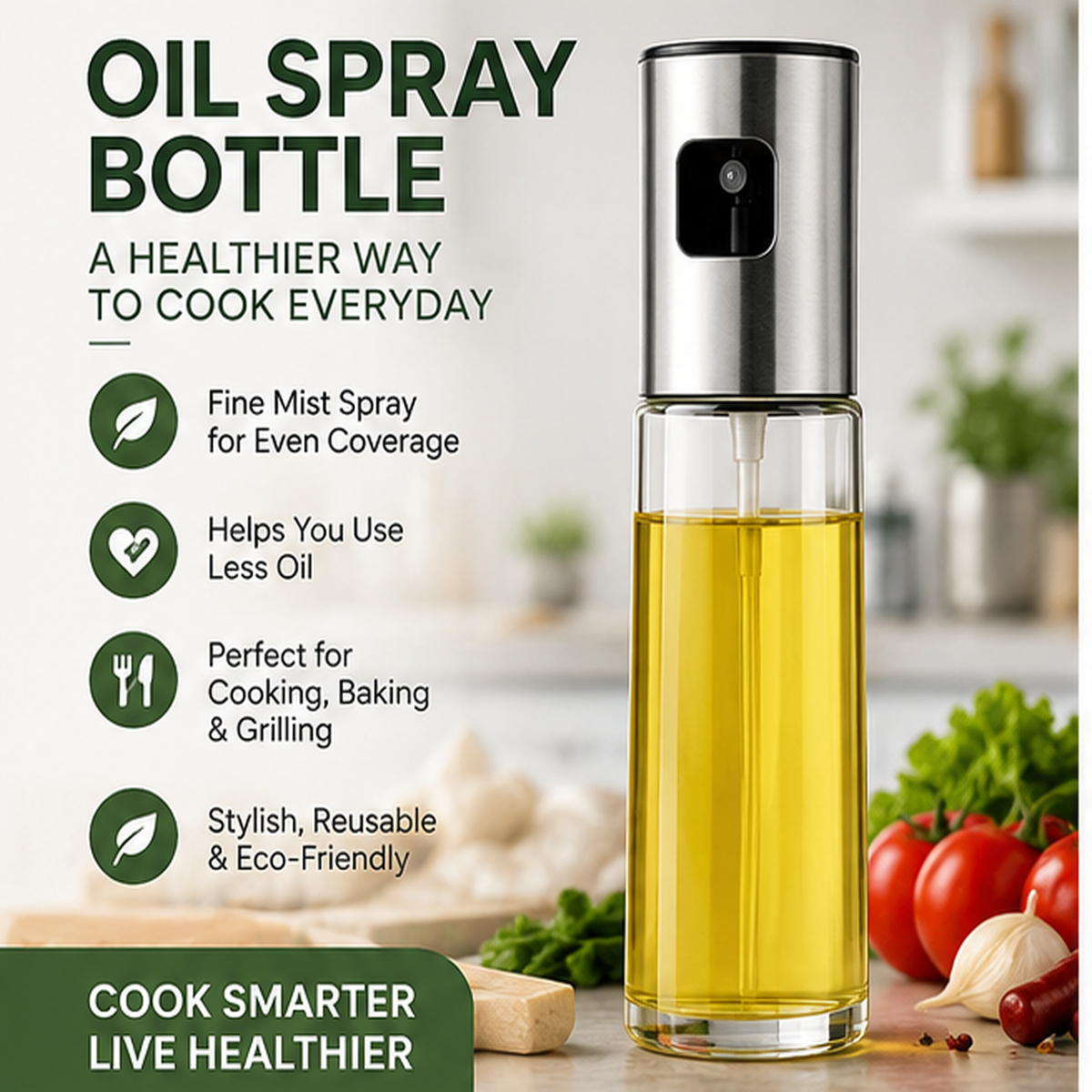 Oil Spray Bottle – Refillable Kitchen Oil Mister