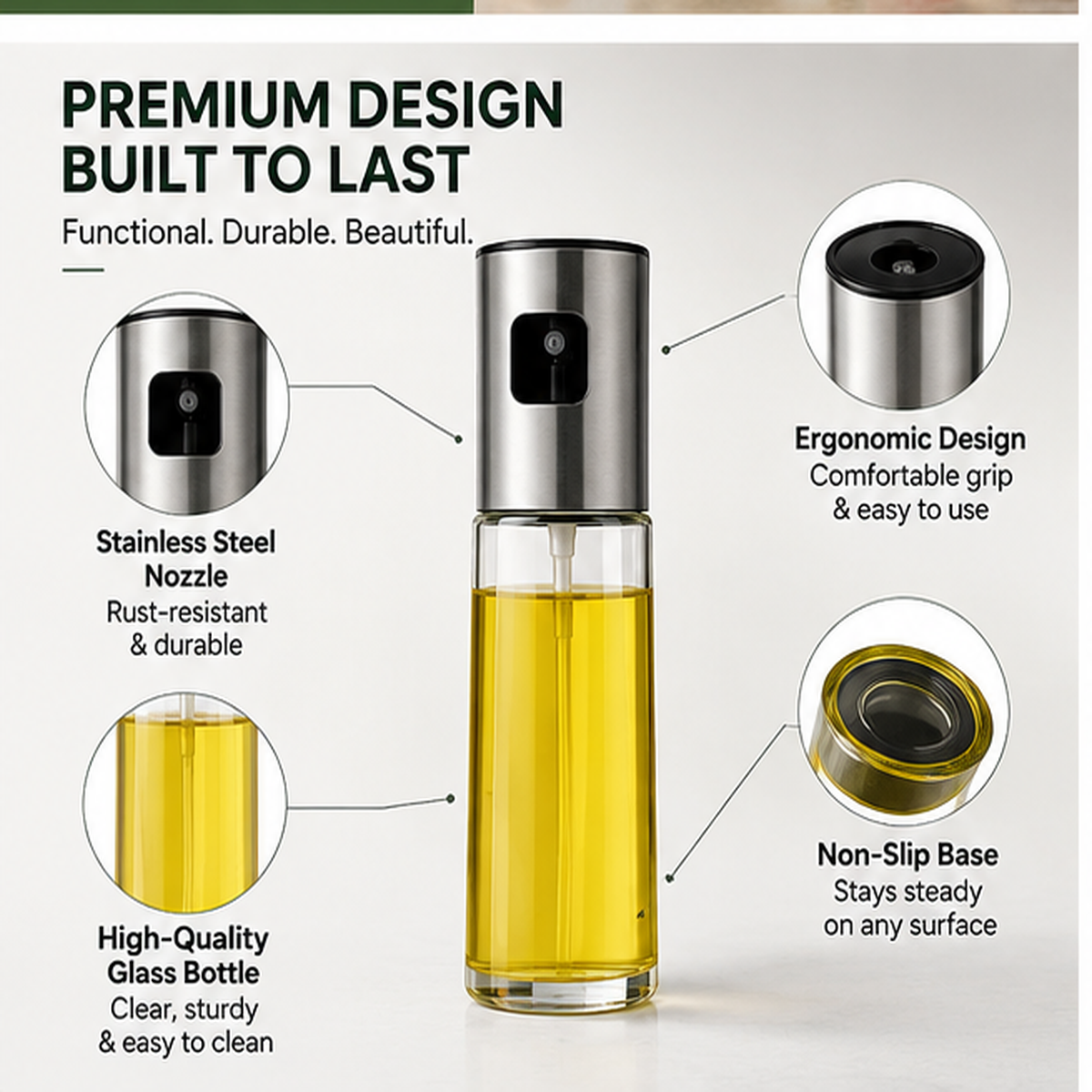 Oil Spray Bottle – Refillable Kitchen Oil Mister